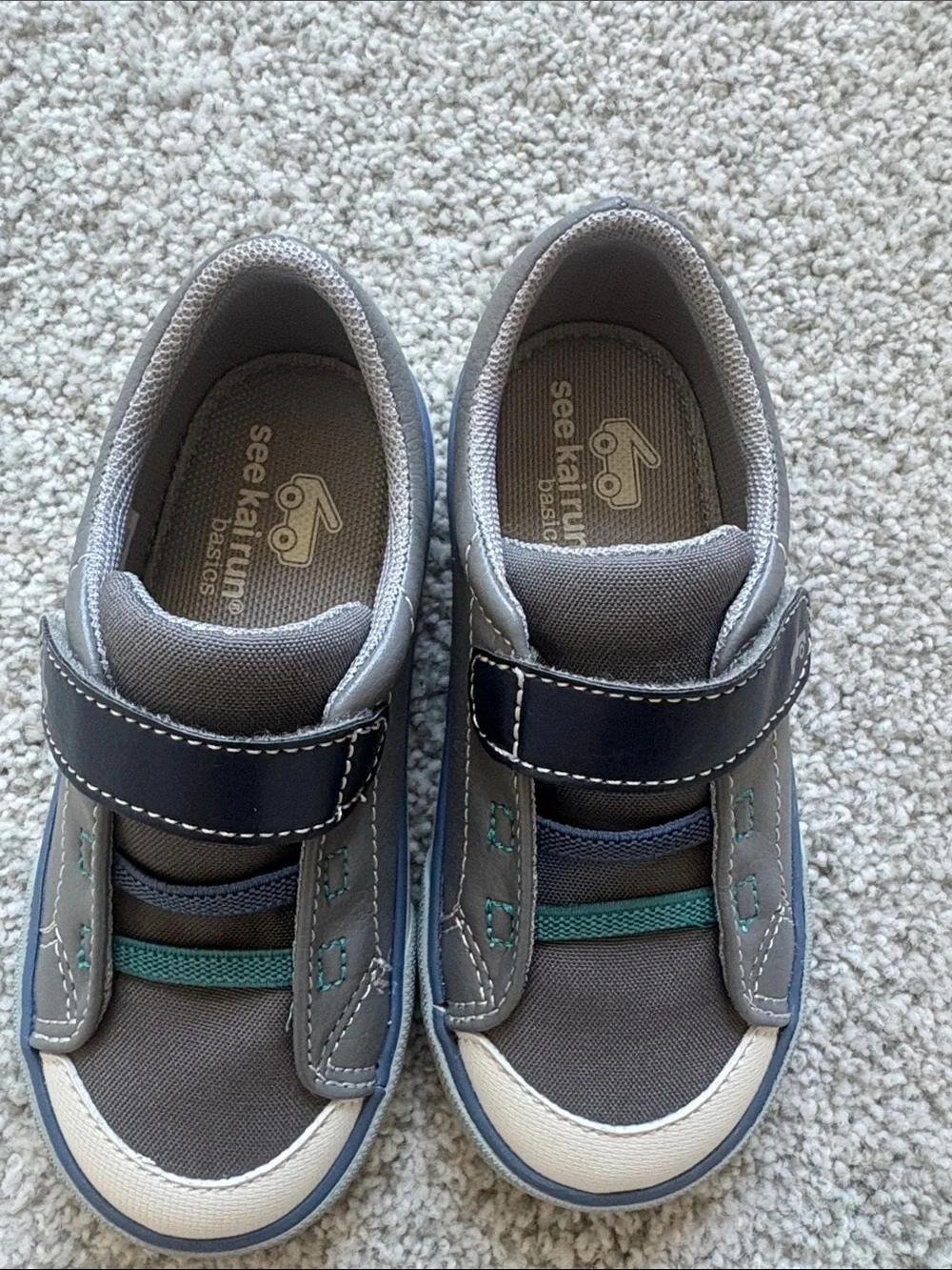 Kids Grey and Teal Velcro Sneakers by See Kai Run - Brand new